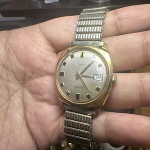 Working VTG 1971 Timex Square Electric 34MM Gold Tone Mens Watch Fit 8in Runs